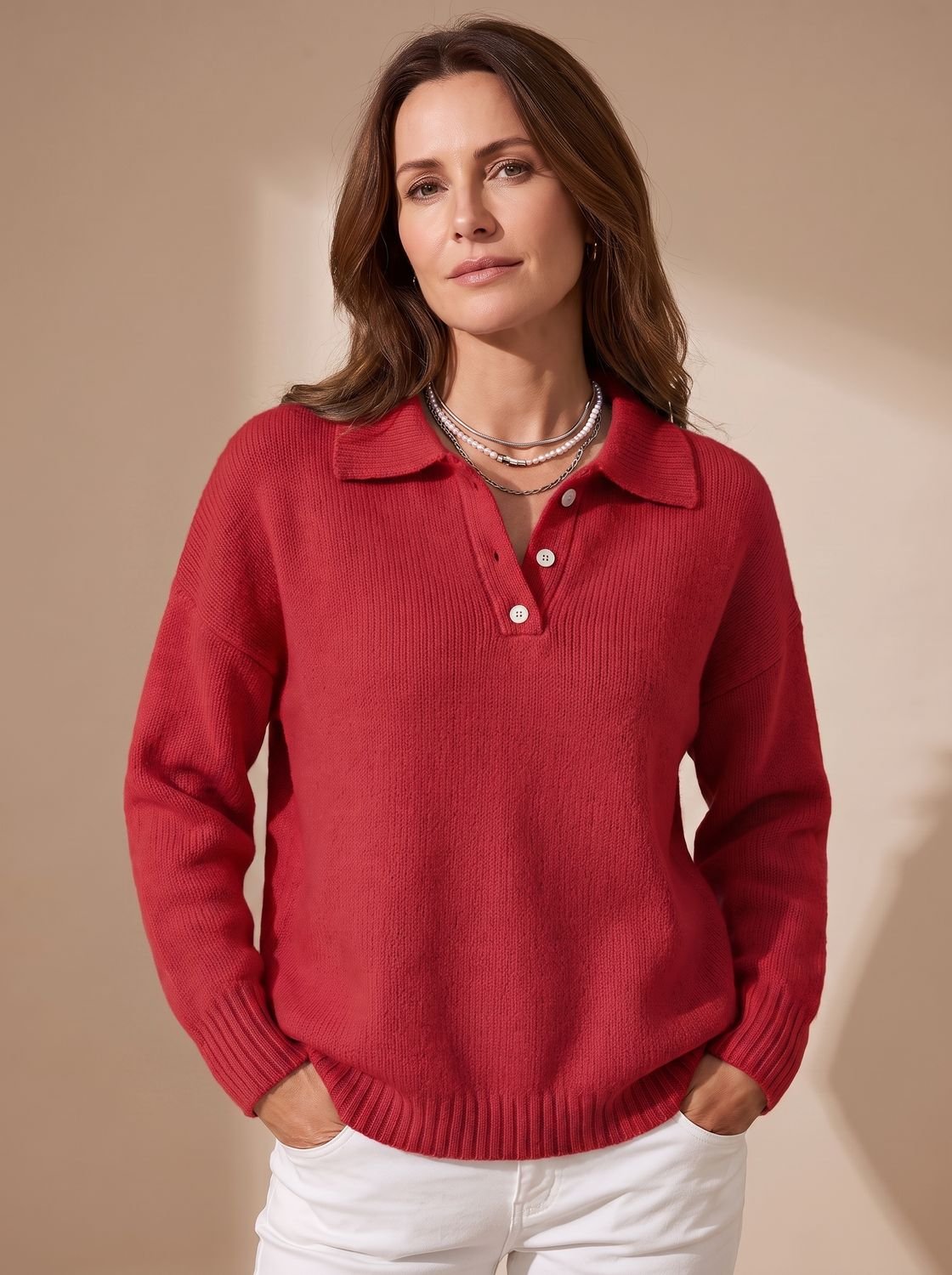 Gretwyn - Sweter Polo Damski z Długim Rękawem