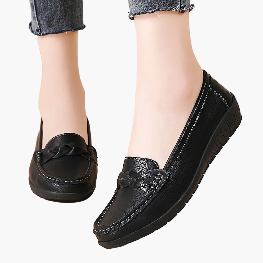Mocassa - Mokasyny Damskie z Przeszyciami - Czarny