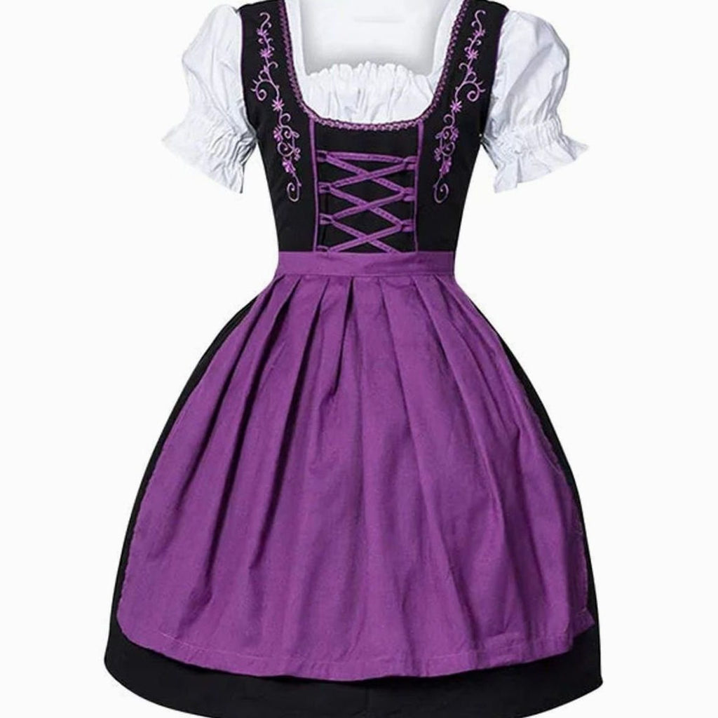 Fallon - Sukienka Oktoberfestowa Dirndl z Haftem - Fioletowy