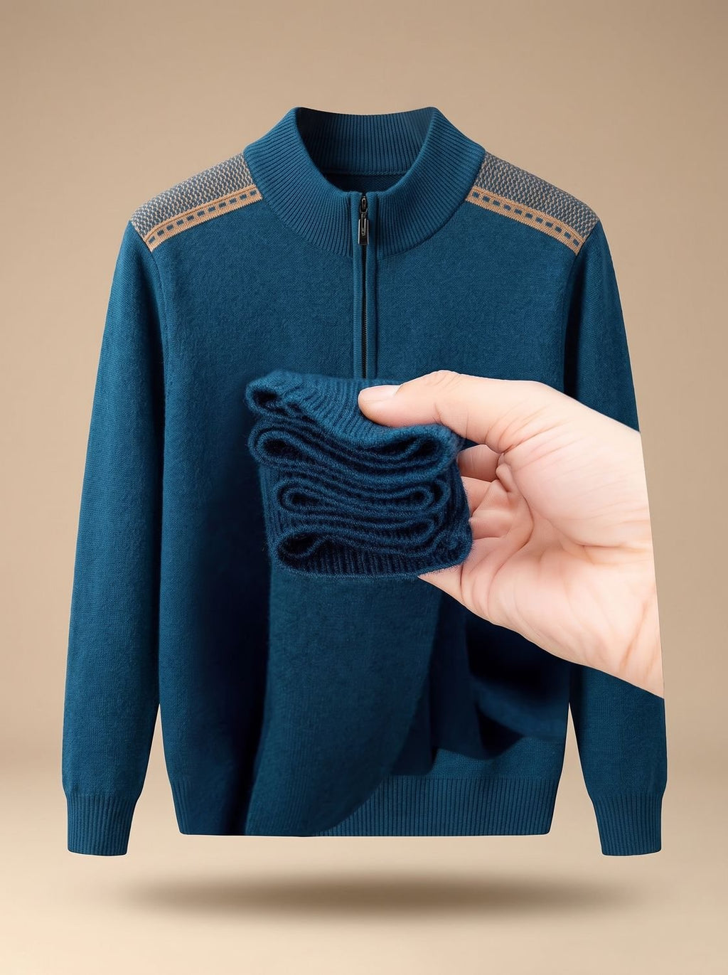 Simeon - Sweter Męski ze Stójką i Zamkiem Half-Zip