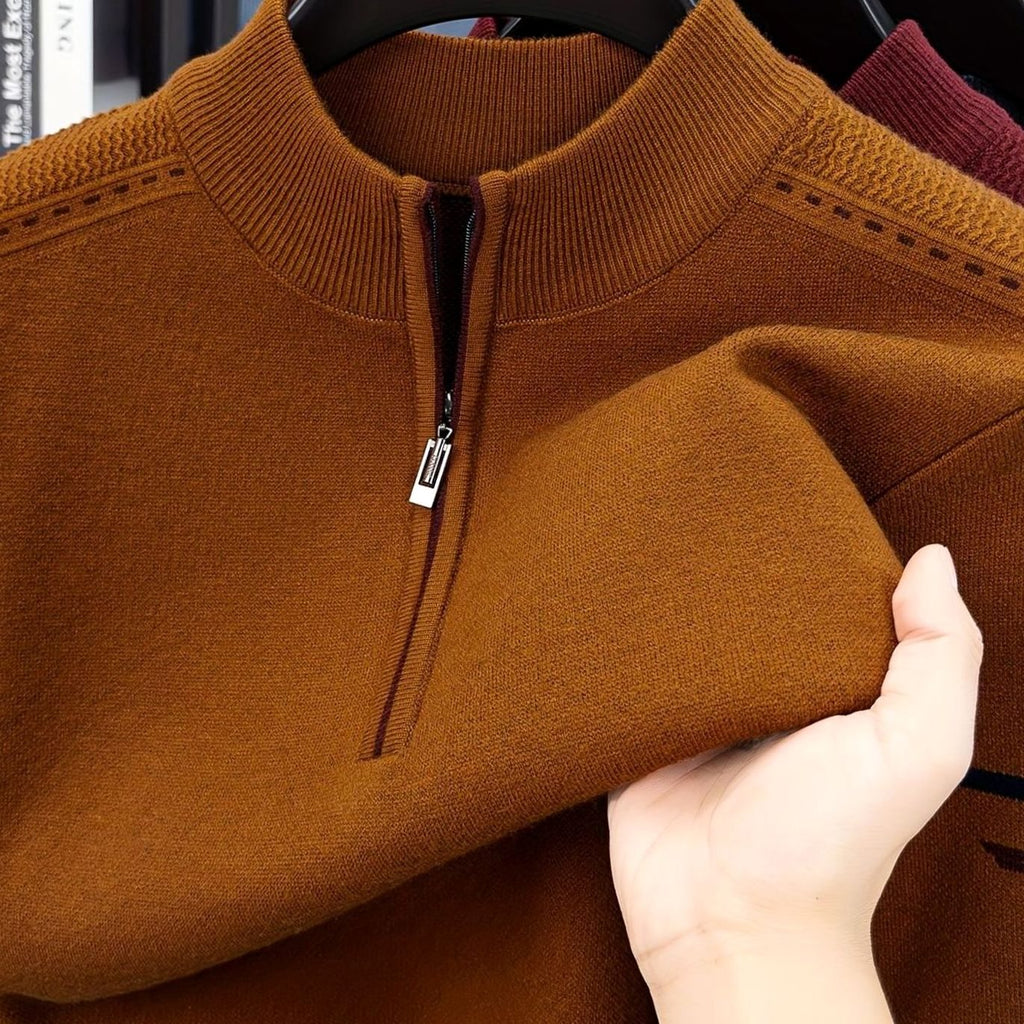 Simeon - Sweter Męski ze Stójką i Zamkiem Half-Zip