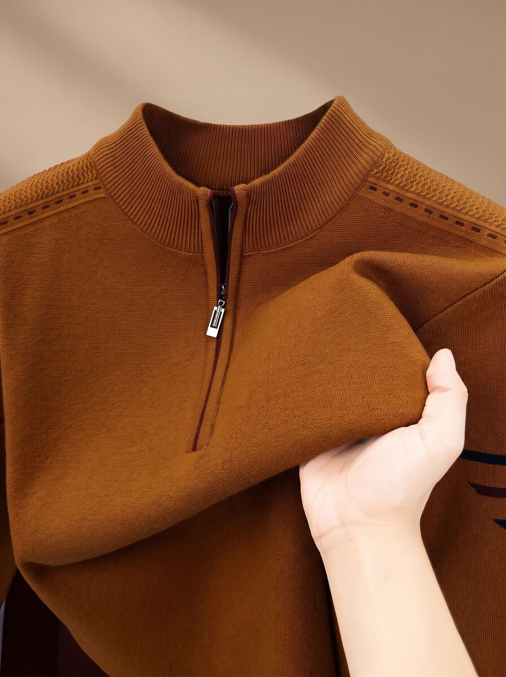 Simeon - Sweter Męski ze Stójką i Zamkiem Half-Zip