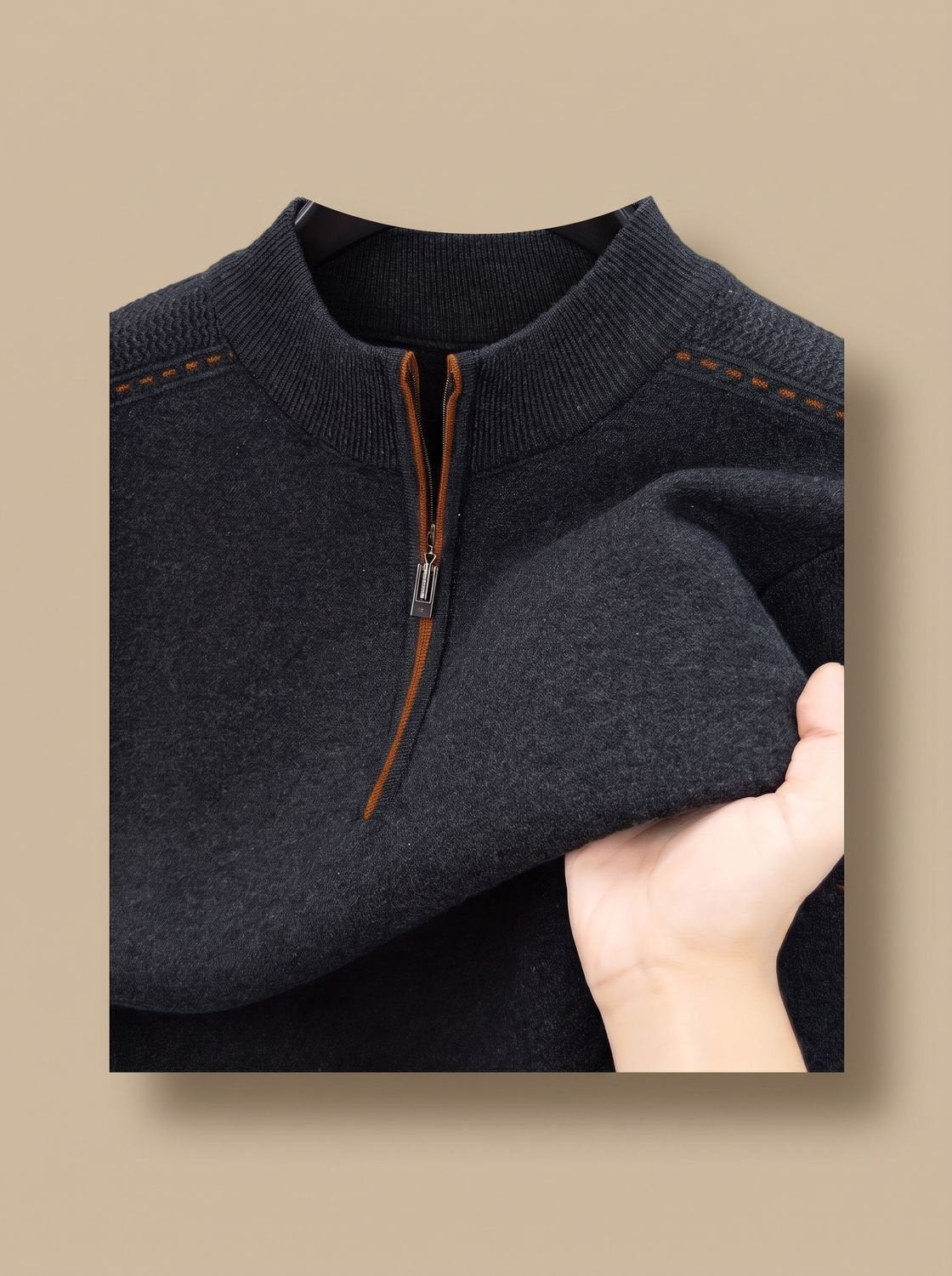 Simeon - Sweter Męski ze Stójką i Zamkiem Half-Zip