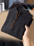 Simeon - Sweter Męski ze Stójką i Zamkiem Half-Zip