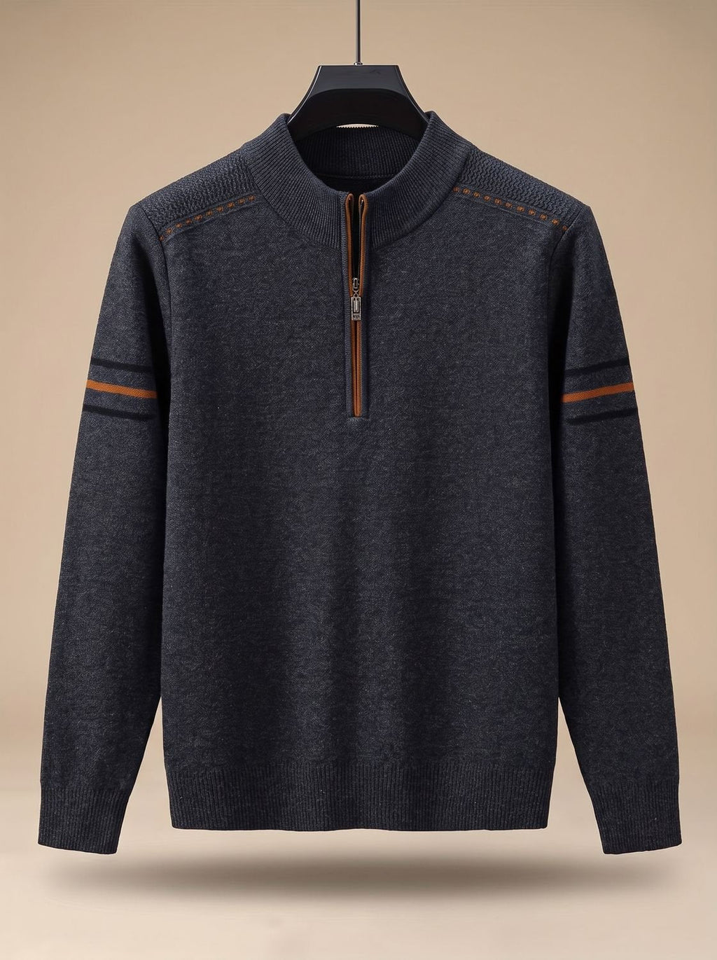 Simeon - Sweter Męski ze Stójką i Zamkiem Half-Zip