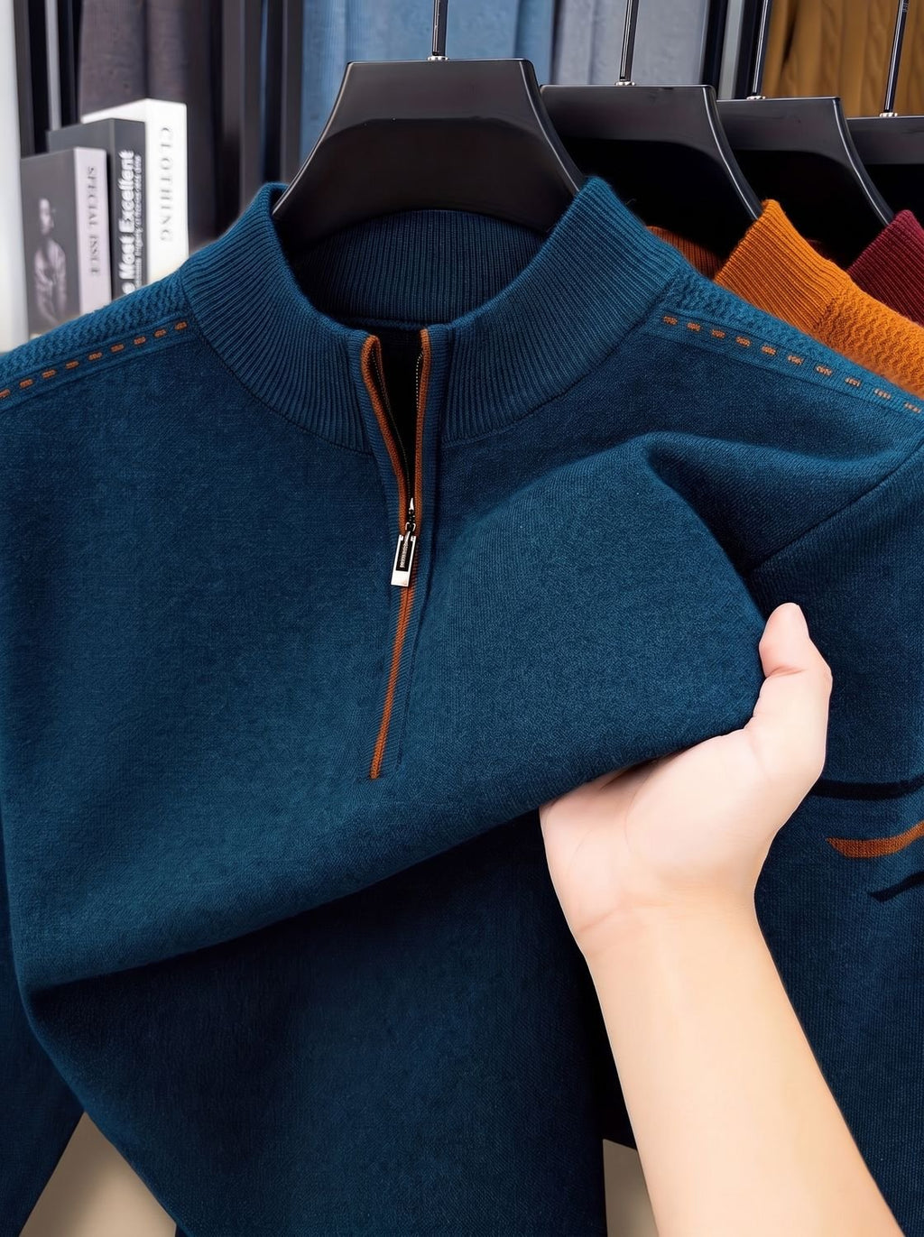 Simeon - Sweter Męski ze Stójką i Zamkiem Half-Zip