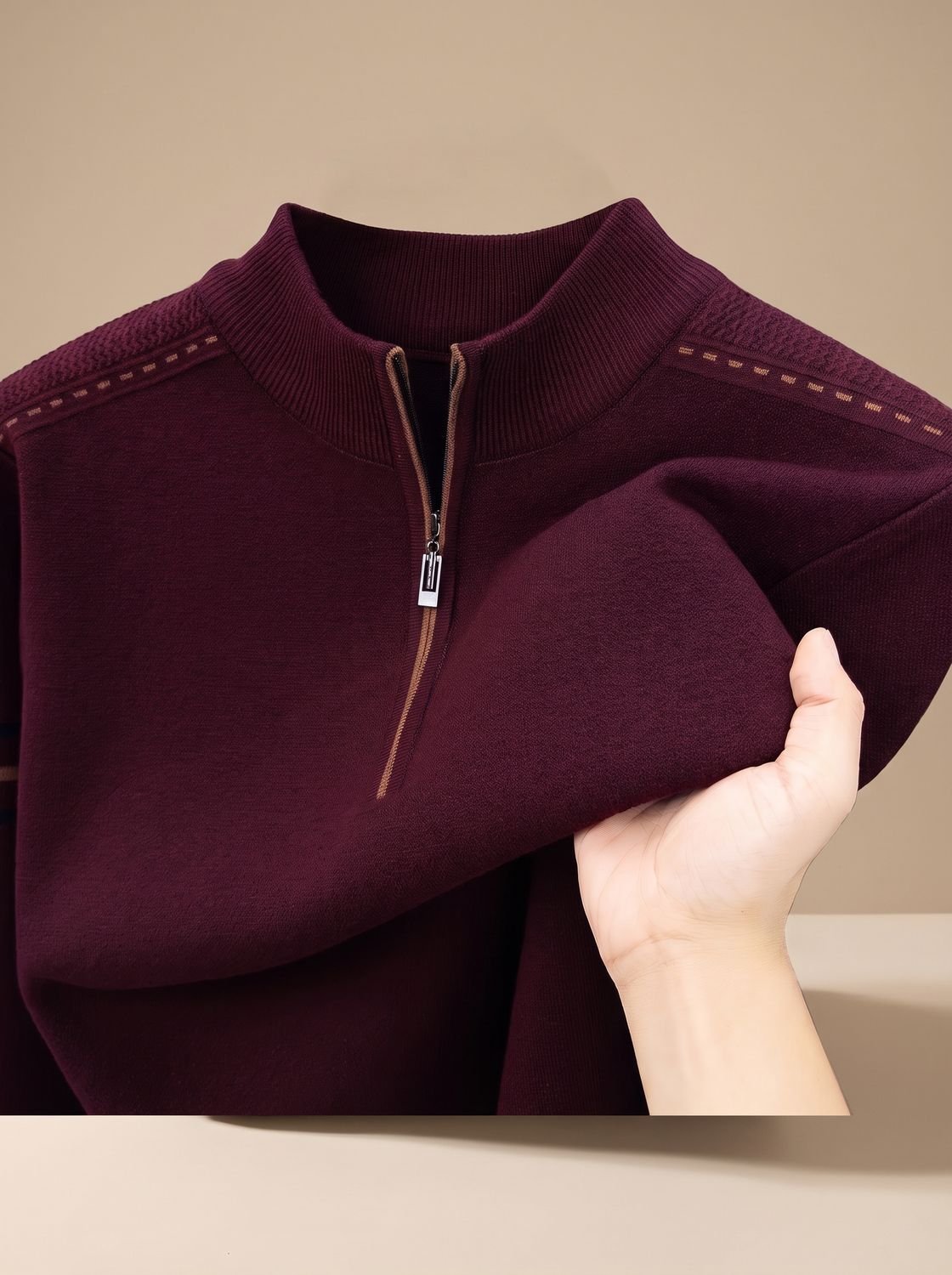 Simeon - Sweter Męski ze Stójką i Zamkiem Half-Zip