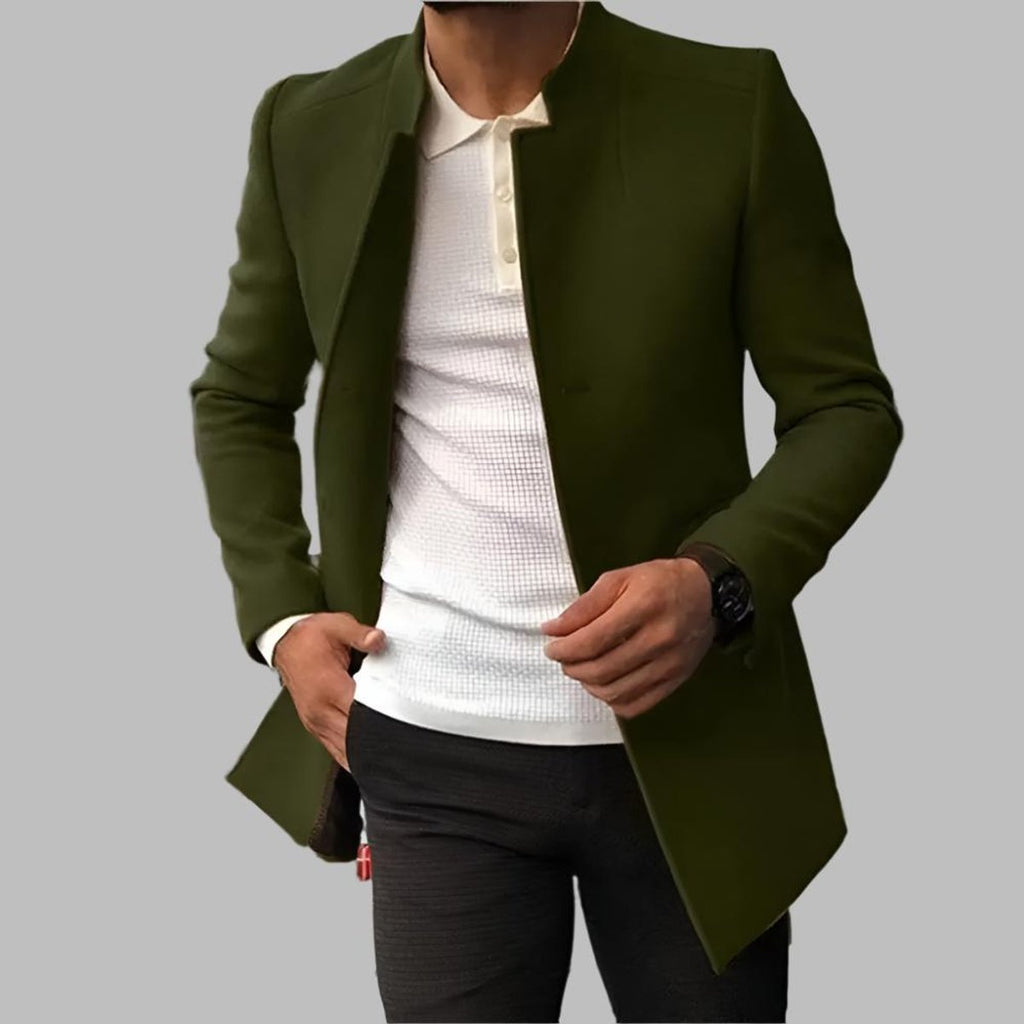Matthias - Elegancki Płaszcz Wełniany Slim-Fit - Zielony