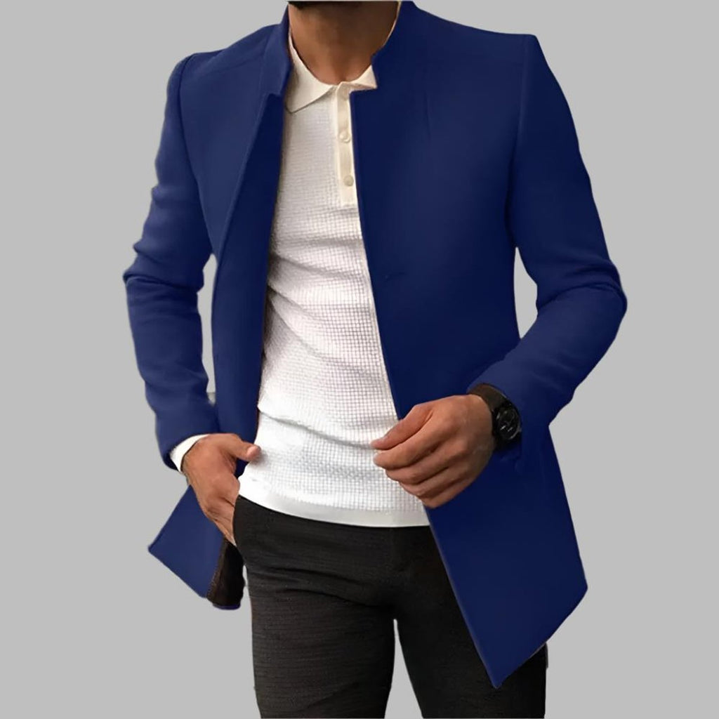 Matthias - Elegancki Płaszcz Wełniany Slim-Fit - Niebieski