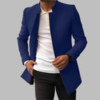 Matthias - Elegancki Płaszcz Wełniany Slim-Fit - Niebieski
