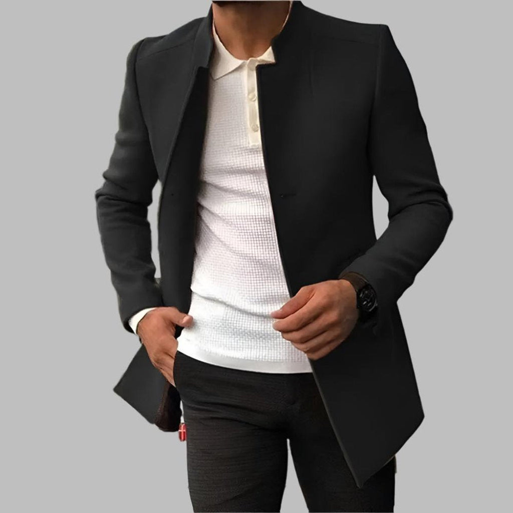 Matthias - Elegancki Płaszcz Wełniany Slim-Fit - Czarny