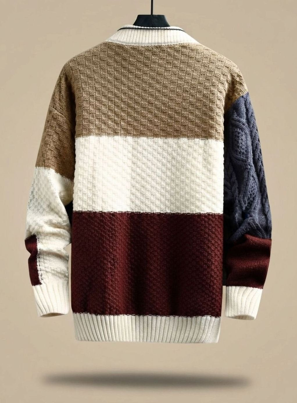 Stefan - Sweter Męski Colorblock Gruby Splot