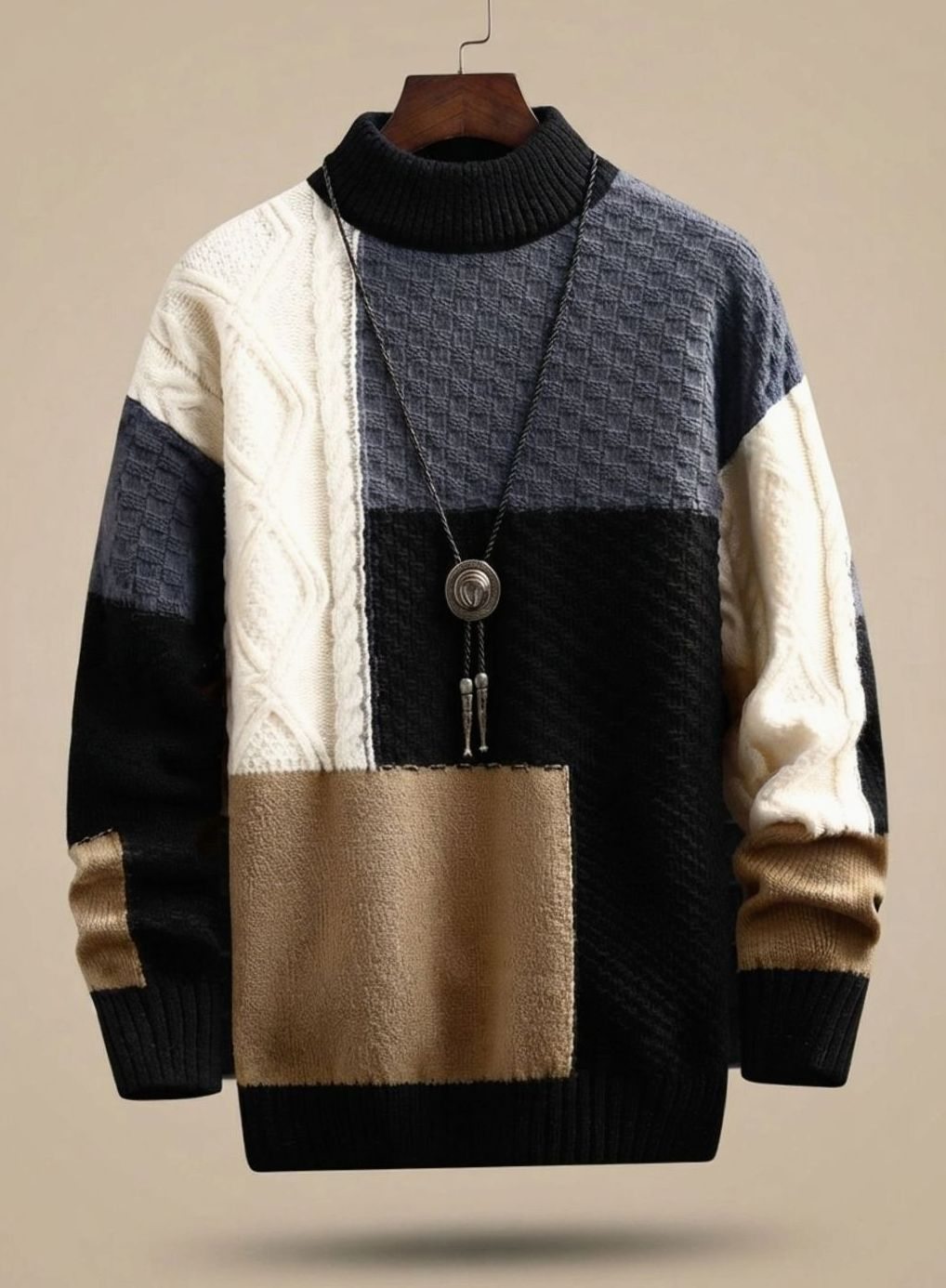 Stefan - Sweter Męski Colorblock Gruby Splot