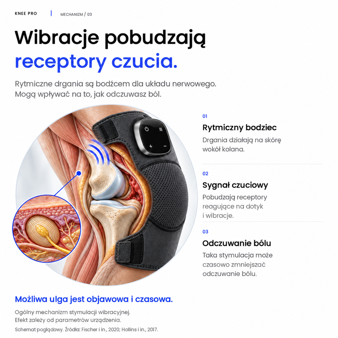 Schemat: wibracje pobudzają receptory czucia