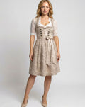 Jensine - Sukienka Oktoberfestowa Dirndl za Kolano - Beżowy