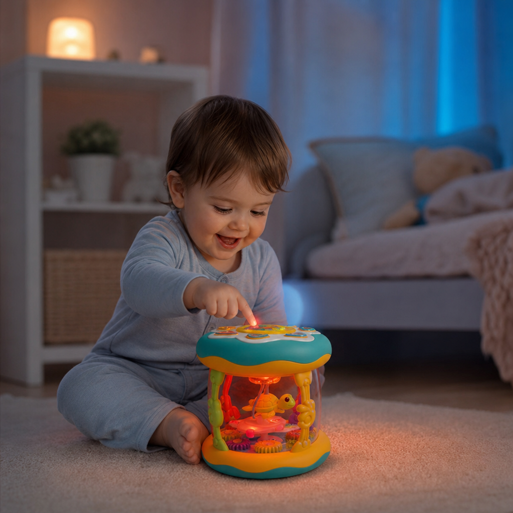Interaktywna zabawka muzyczna ze światłami – sensoryczna zabawka Montessori z kojącymi kołysankami