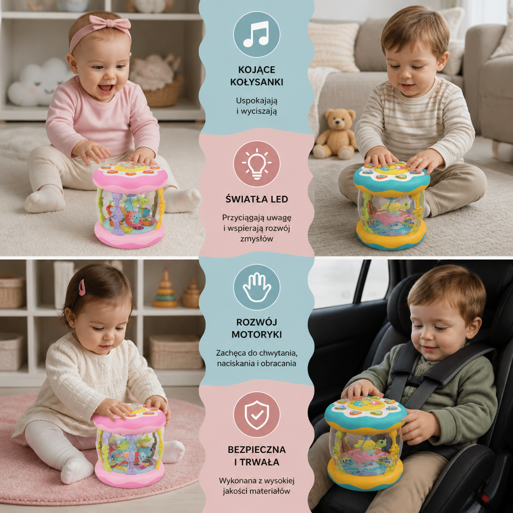 Interaktywna zabawka muzyczna ze światłami – sensoryczna zabawka Montessori z kojącymi kołysankami