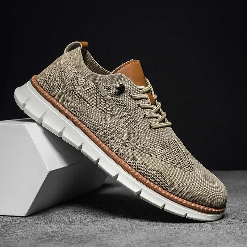 Lyon - Lekkie Sneakersy Męskie z Dzianiny - Beżowy