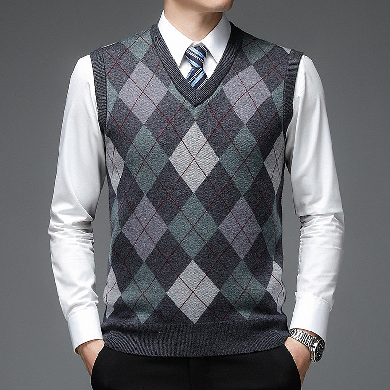 Sweter Kamizelka Męska w Ornamentowy Wzór