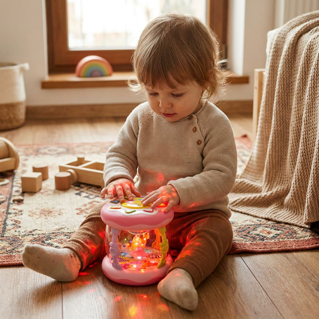 Interaktywna zabawka muzyczna ze światłami – sensoryczna zabawka Montessori z kojącymi kołysankami