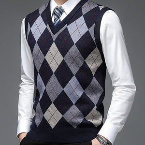 Sweter Kamizelka Męska w Ornamentowy Wzór