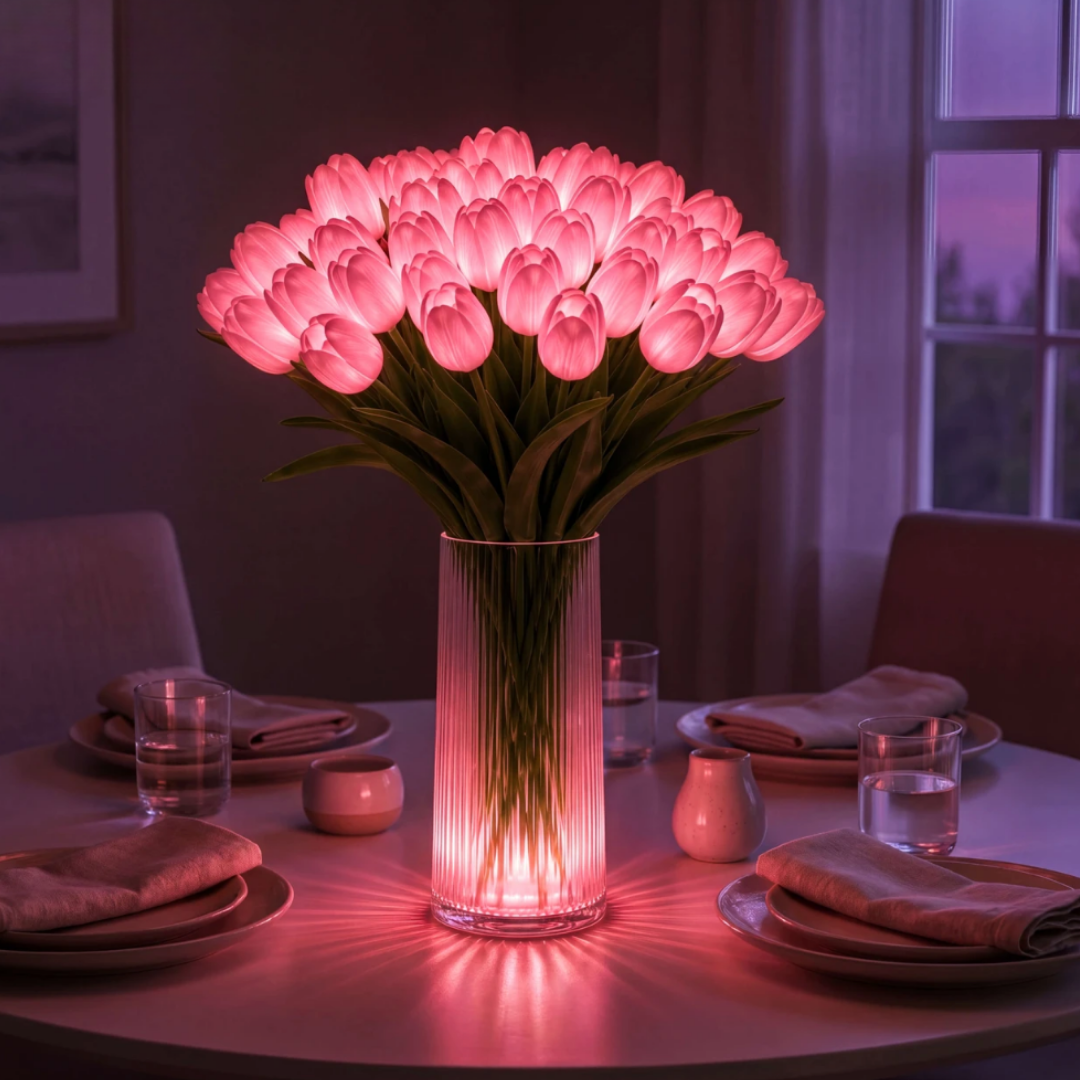 Różowa Lampa Tulipia w wazonie na stole