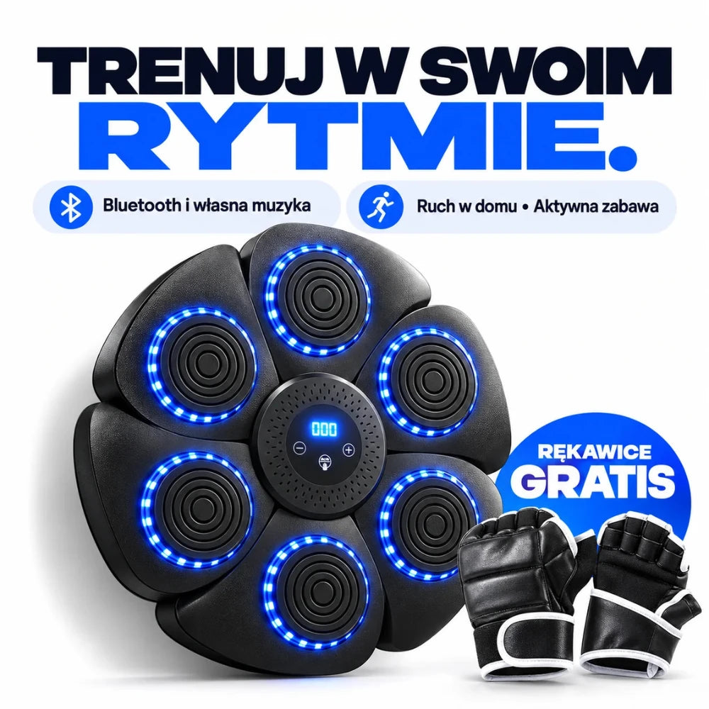 Muzyczny trenażer bokserski na ścianę z podświetleniem LED i rękawicami w zestawie