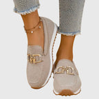Loaferra - Mokasyny Sneakersy Damskie z Siateczką i Wpinką - Beige