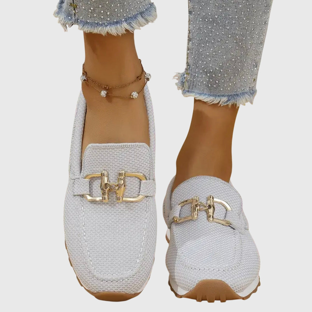 Loaferra - Mokasyny Sneakersy Damskie z Siateczką i Wpinką - Light Gray