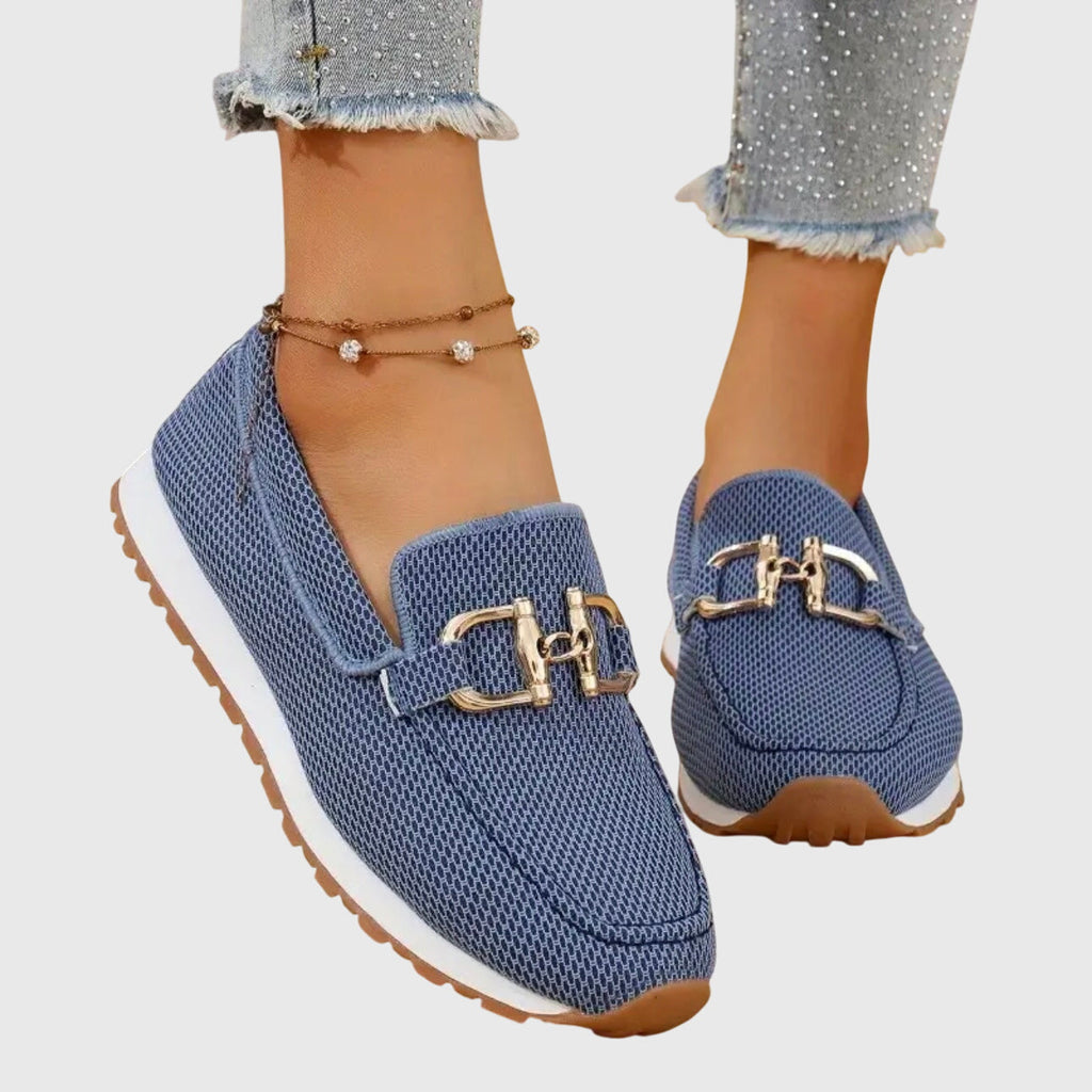 Loaferra - Mokasyny Sneakersy Damskie z Siateczką i Wpinką - Blue