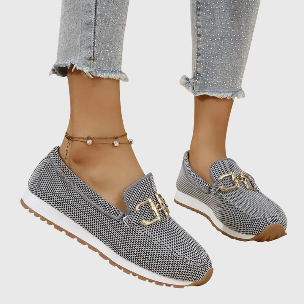 Loaferra - Mokasyny Sneakersy Damskie z Siateczką i Wpinką - Gray