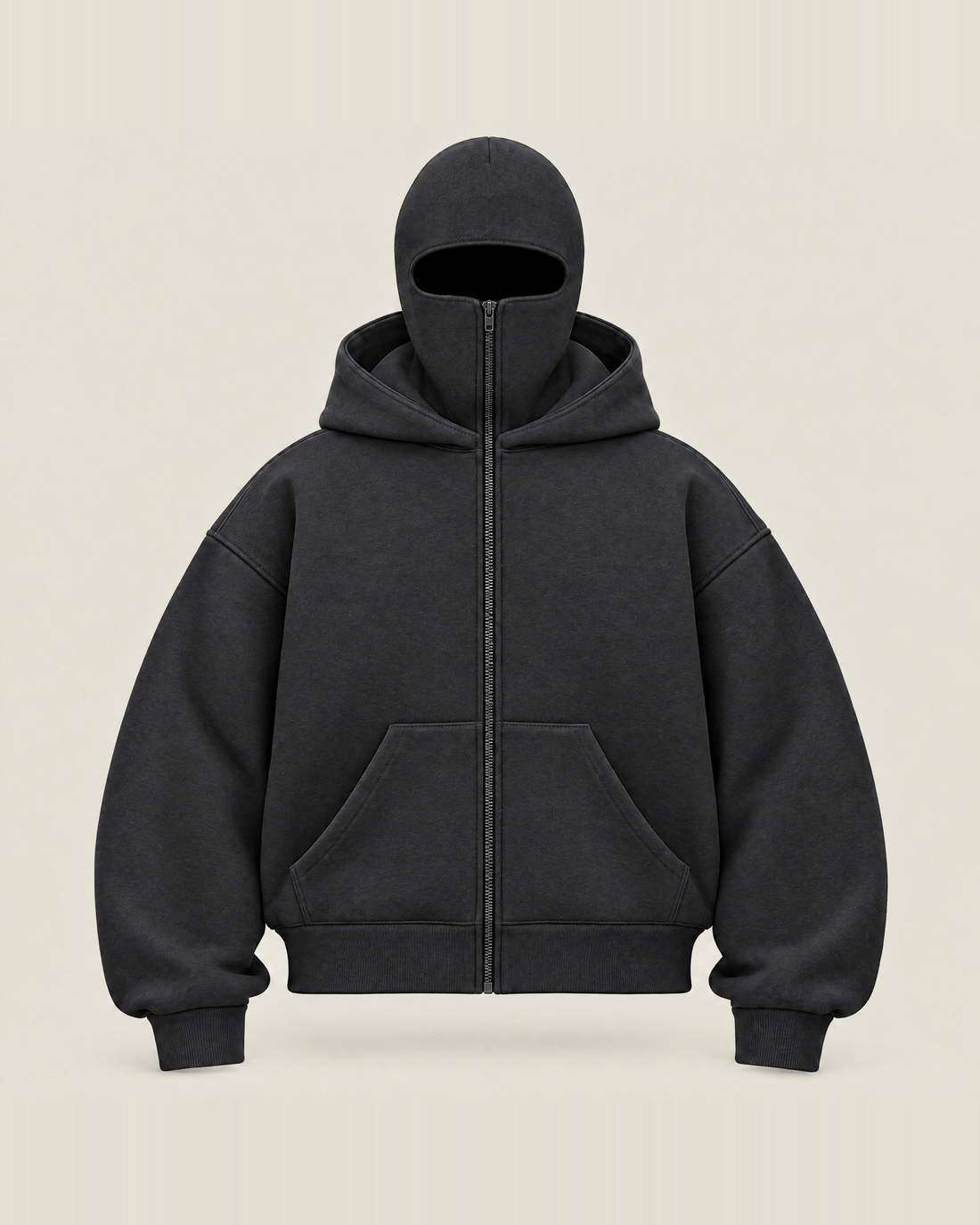 Grafitowa rozpinana bluza oversize z wbudowaną kominiarką