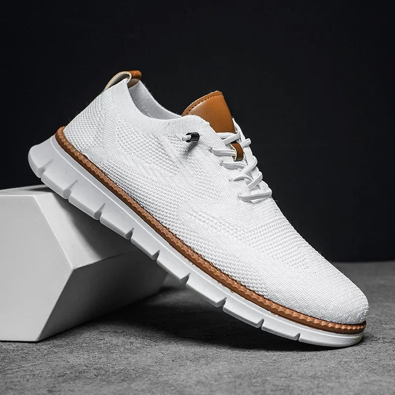 Lyon - Lekkie Sneakersy Męskie z Dzianiny - Białe