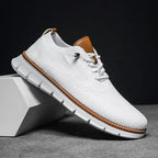 Lyon - Lekkie Sneakersy Męskie z Dzianiny - Białe