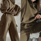 Dres damski bluza z kapturem i joggery cargo - Khaki