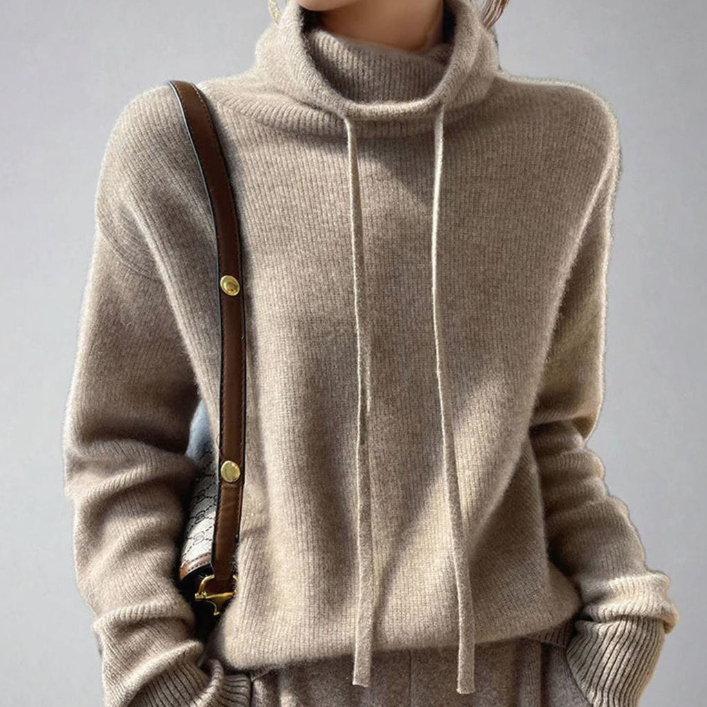 Sweter z golfem i troczkami - Khaki